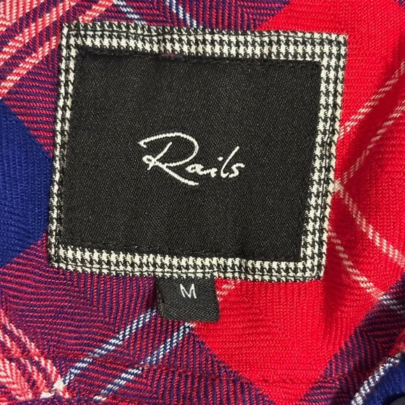 Rails Plaid Shirt Dress Tunic Red Blue Button Front Tie Waist Size Medium - Picture 3 of 9